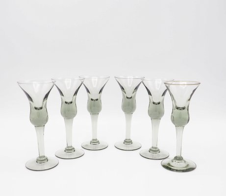 Decanter and Cordial Glasses in Grey Smoked Glass from Holmegaard Denmark, 1950s, Set of 7-SN-1176417