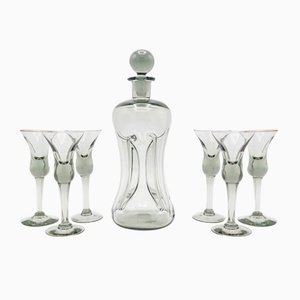 Decanter and Cordial Glasses in Grey Smoked Glass from Holmegaard Denmark, 1950s, Set of 7-SN-1176417