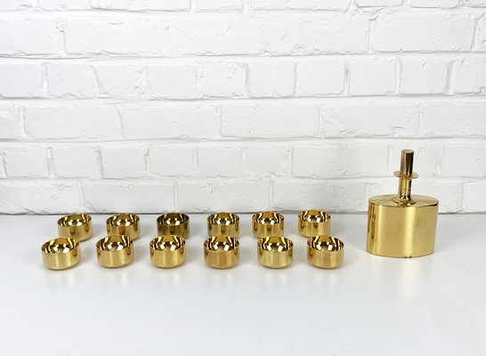 Decanter and Tumblers in Gold Plated Brass by Pierre Forsell for Skultuna, 1960s, Set of 13-ZM-1453799