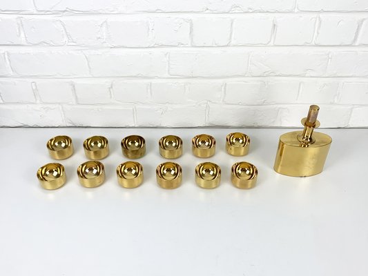 Decanter and Tumblers in Gold Plated Brass by Pierre Forsell for Skultuna, 1960s, Set of 13-ZM-1453799