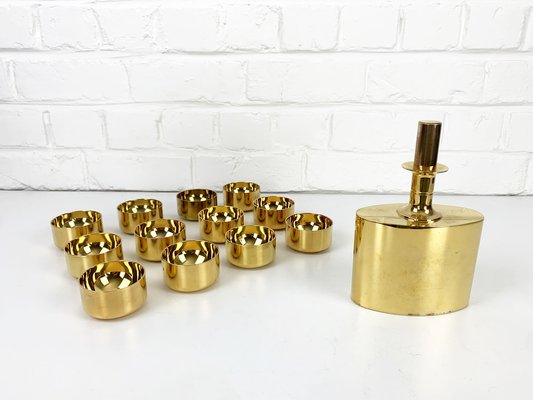 Decanter and Tumblers in Gold Plated Brass by Pierre Forsell for Skultuna, 1960s, Set of 13-ZM-1453799