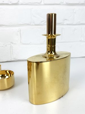 Decanter and Tumblers in Gold Plated Brass by Pierre Forsell for Skultuna, 1960s, Set of 13-ZM-1453799