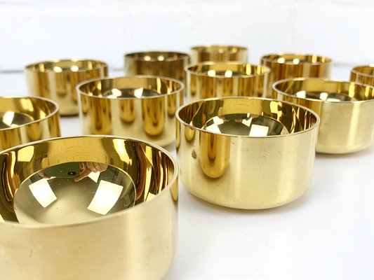 Decanter and Tumblers in Gold Plated Brass by Pierre Forsell for Skultuna, 1960s, Set of 13-ZM-1453799