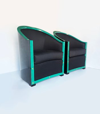 Deco Armchairs in Wood and Green Parchment, 1930s, Set of 2-WIM-2016092