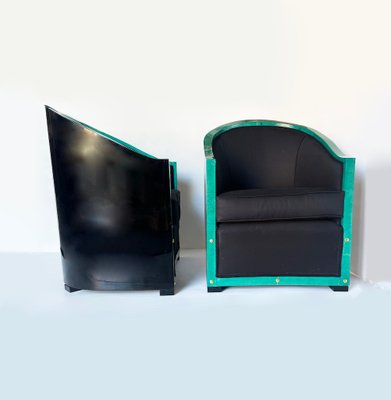 Deco Armchairs in Wood and Green Parchment, 1930s, Set of 2-WIM-2016092