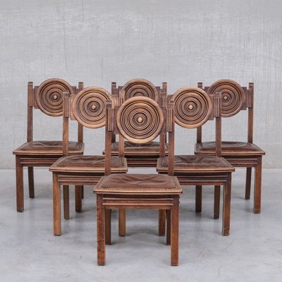 Deco French Oak Dining Chairs in the style of Dudouyt, Set of 6-JRP-1431697