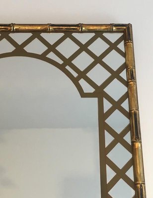 Decorative Faux Bamboo Gilt Wood Mirror with Printed Floral Decor, 1970s-BA-658399