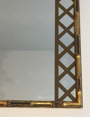 Decorative Faux Bamboo Gilt Wood Mirror with Printed Floral Decor, 1970s-BA-658399