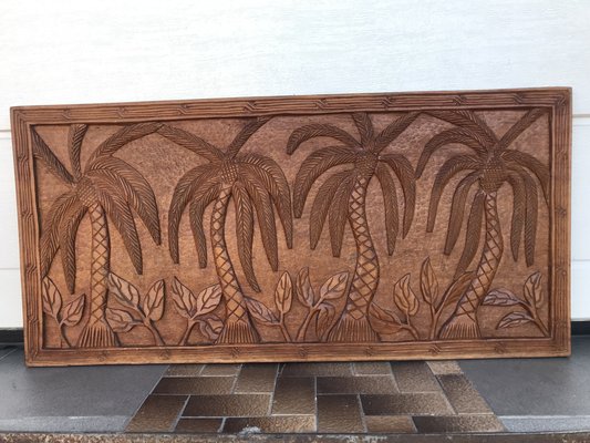 Decorative Panel in Carved Teak Wood, 1970s-WQQ-1721041