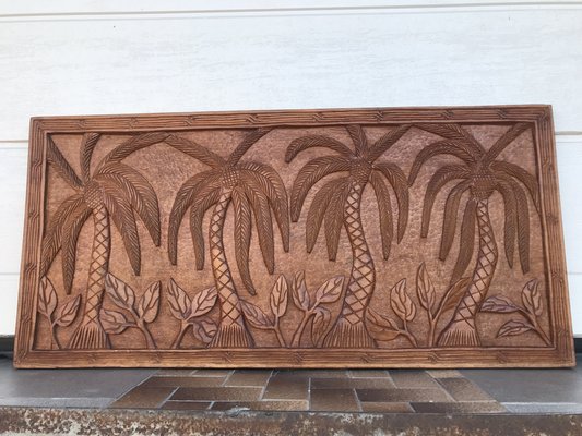 Decorative Panel in Carved Teak Wood, 1970s-WQQ-1721041