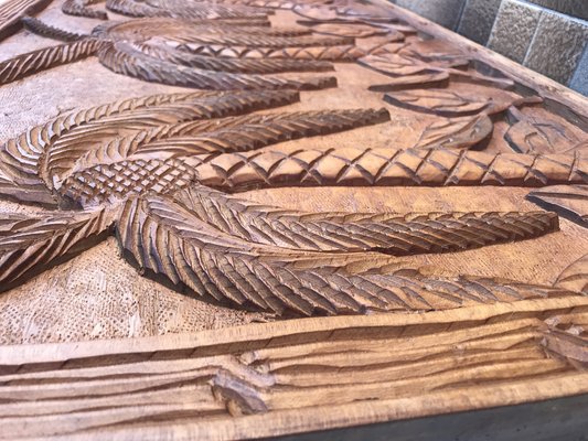 Decorative Panel in Carved Teak Wood, 1970s-WQQ-1721041