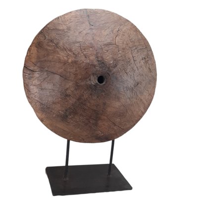 Decorative Round Wood Piece on Iron Stand-TCS-1264447