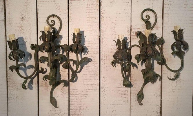 Decorative Wall Lamps in Painted Sheet Metal, 1940s, Set of 2-BA-1365637