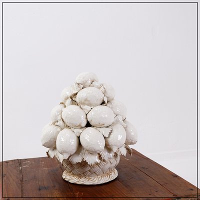 Decorative White Glazed Ceramic Fruit Basket Centrepiece, Italy-NYF-2019220