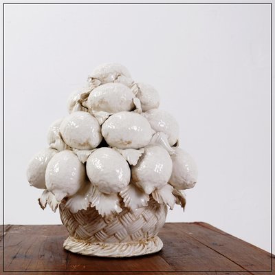 Decorative White Glazed Ceramic Fruit Basket Centrepiece, Italy-NYF-2019220