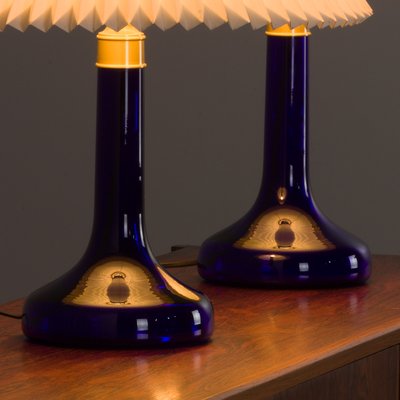 Deep Blue Table Lamps by Holmegaard for Le Klint, Denmark, 1970s, Set of 2-UE-1419450