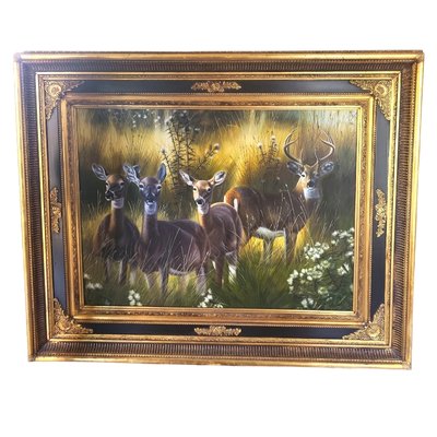 Deer Family, La Zagaleta, Spain, 1980s, Oil on Canvas, Framed-TCS-1737053