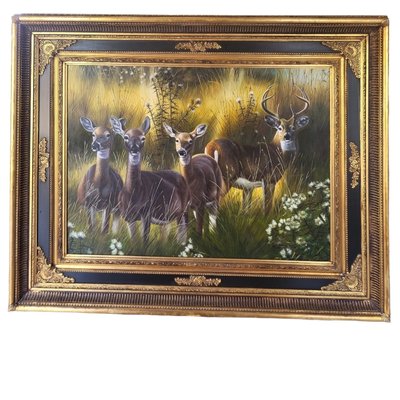 Deer Family, La Zagaleta, Spain, 1980s, Oil on Canvas, Framed-TCS-1737053