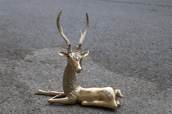 Deer Sculpture in Solid Brass, Italy, 1950s-EH-1072674