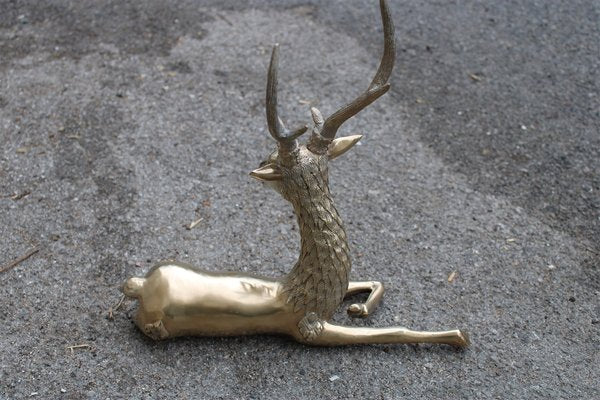 Deer Sculpture in Solid Brass, Italy, 1950s-EH-1072674