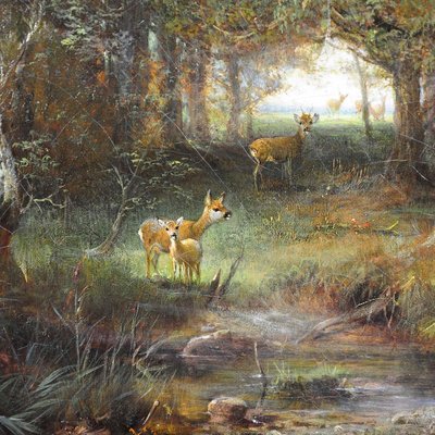 Deer with Doe and Fawn in the Forest by Ludwig Sellmayr, 1880s-KJP-1149160