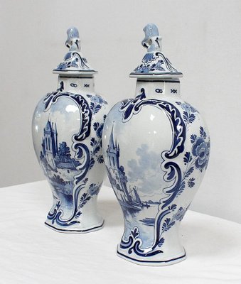 Delft Earthenware Vases from Royal Delft, Early 20th Century, Set of 2-RVK-1016321