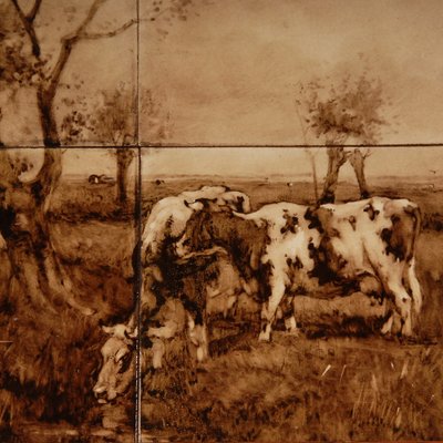 Delft Tile Panel Landscape with Cows, 1800s-GOE-1807288