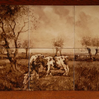 Delft Tile Panel Landscape with Cows, 1800s-GOE-1807288