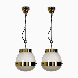 Delta Grande Pendant Light in Glass & Brass attributed to Sergio Mazza for Artemide, 1960s, Set of 2-VDW-2028620