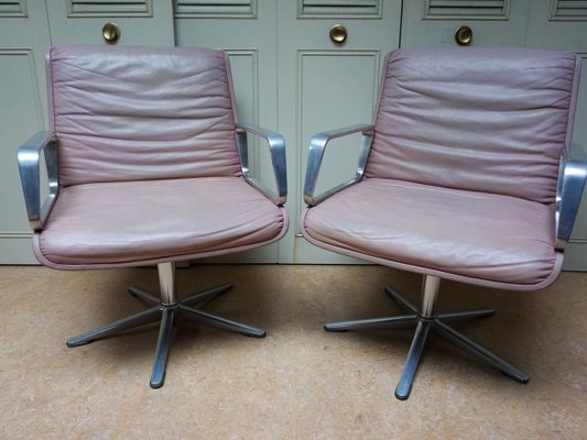 Delta Pink Leather Office Chairs from Wilkhahn, 1968, Set of 2-EA-2021426