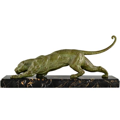 Demetre Chiparus, Art Deco Panther Sculpture, 1930, Metal Sculpture on Marble Base-KTN-1819229