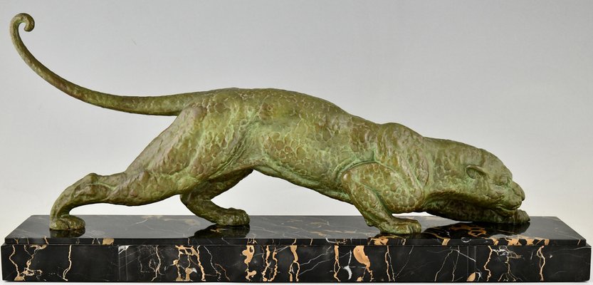 Demetre Chiparus, Art Deco Panther Sculpture, 1930, Metal Sculpture on Marble Base-KTN-1819229