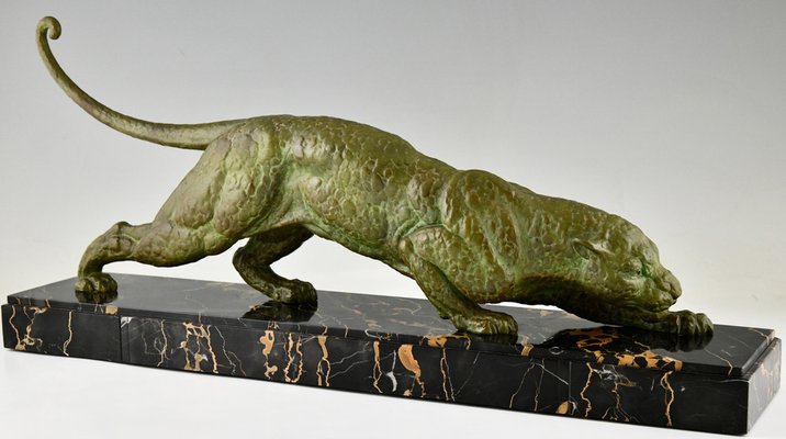 Demetre Chiparus, Art Deco Panther Sculpture, 1930, Metal Sculpture on Marble Base-KTN-1819229