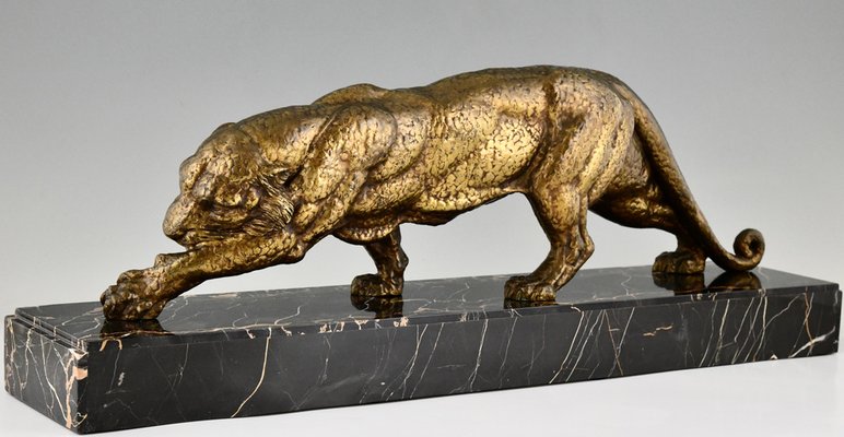 Demetre H. Chiparus, Art Deco Sculpture of a Panther, 1930, Bronze & Marble-KTN-1793723