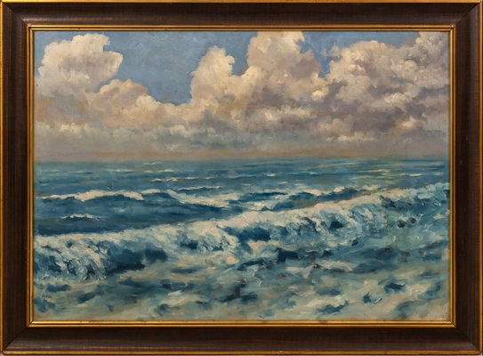 Desiderius Orban, Sea View with a Cloudy Sky, 1920s, Oil on Board-QOR-2017293