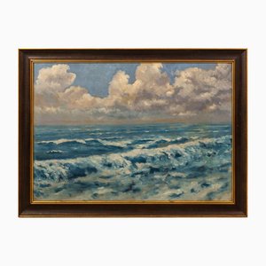 Desiderius Orban, Sea View with a Cloudy Sky, 1920s, Oil on Board-QOR-2017293