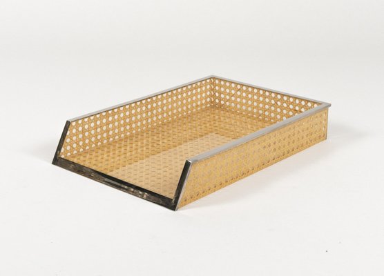 Desk Document Holder in Acrylic Glass, Rattan & Steel in the style of Christian Dior, Italy, 1970s-LYQ-2041612