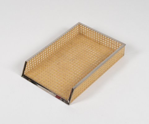 Desk Document Holder in Acrylic Glass, Rattan & Steel in the style of Christian Dior, Italy, 1970s-LYQ-2041612