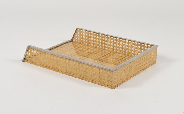 Desk Document Holder in Acrylic Glass, Rattan & Steel in the style of Christian Dior, Italy, 1970s-LYQ-2041612