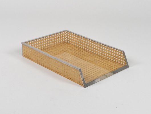 Desk Document Holder in Acrylic Glass, Rattan & Steel in the style of Christian Dior, Italy, 1970s-LYQ-2041612