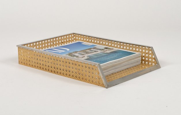 Desk Document Holder in Acrylic Glass, Rattan & Steel in the style of Christian Dior, Italy, 1970s-LYQ-2041612