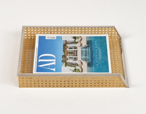 Desk Document Holder in Acrylic Glass, Rattan & Steel in the style of Christian Dior, Italy, 1970s-LYQ-2041612