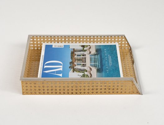 Desk Document Holder in Acrylic Glass, Rattan & Steel in the style of Christian Dior, Italy, 1970s-LYQ-2041612