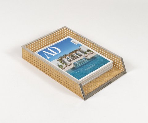 Desk Document Holder in Acrylic Glass, Rattan & Steel in the style of Christian Dior, Italy, 1970s-LYQ-2041612