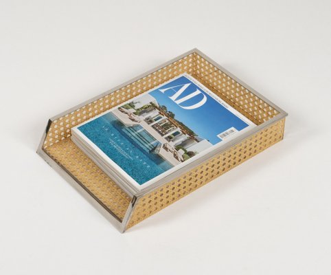 Desk Document Holder in Acrylic Glass, Rattan & Steel in the style of Christian Dior, Italy, 1970s-LYQ-2041612