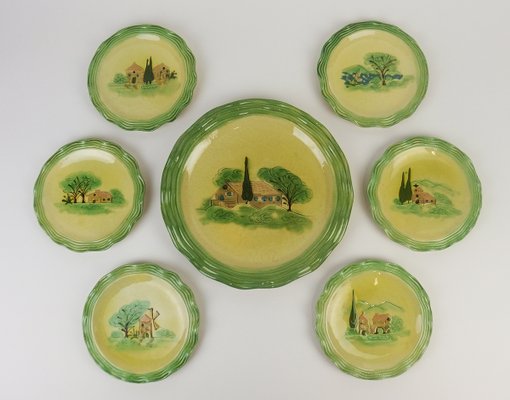 Dessert Plates and Ceramic Dish by Cérenne for Vallauris, 1950s, Set of 7-LW-2016178