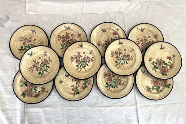 Dessert Plates with Japanese Enamel Decoration from Longwy, 1940s, Set of 12-EUT-1735367