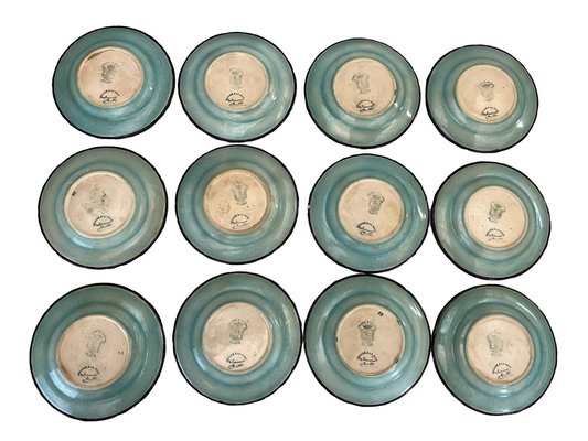 Dessert Plates with Japanese Enamel Decoration from Longwy, 1940s, Set of 12-EUT-1735367