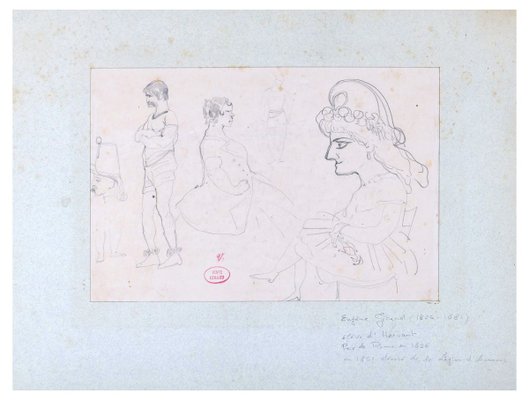 Dessin de Caricatures - Original Pencil Drawing on Paper by E. Giraud - La 1800 Late 19th Century-ZCI-758874