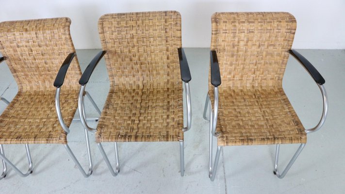 Diagonal Wicker & Tube Frame Armchairs from Gispen, 1930s, Set of 4-DT-2026198